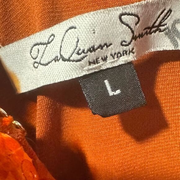 Revolve LaQuan Smith Orange Sequin Mock Neck Long Sleeve Cutout Column Gown L - Picture 10 of 10